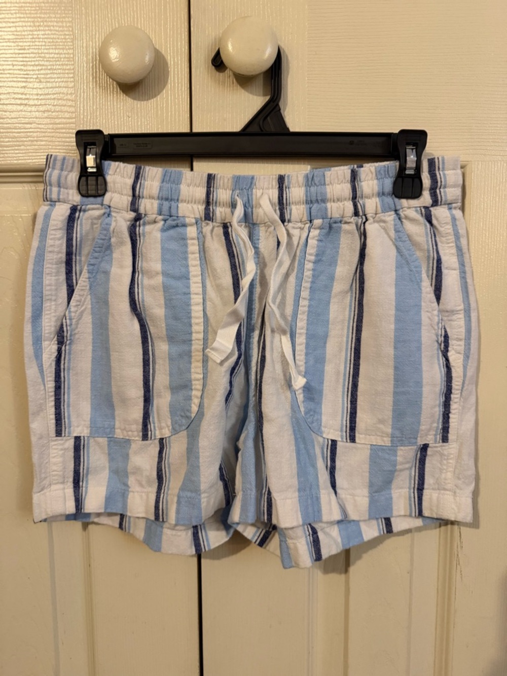 J. Crew Light Blue, Navy & White Striped Drawstring Shorts